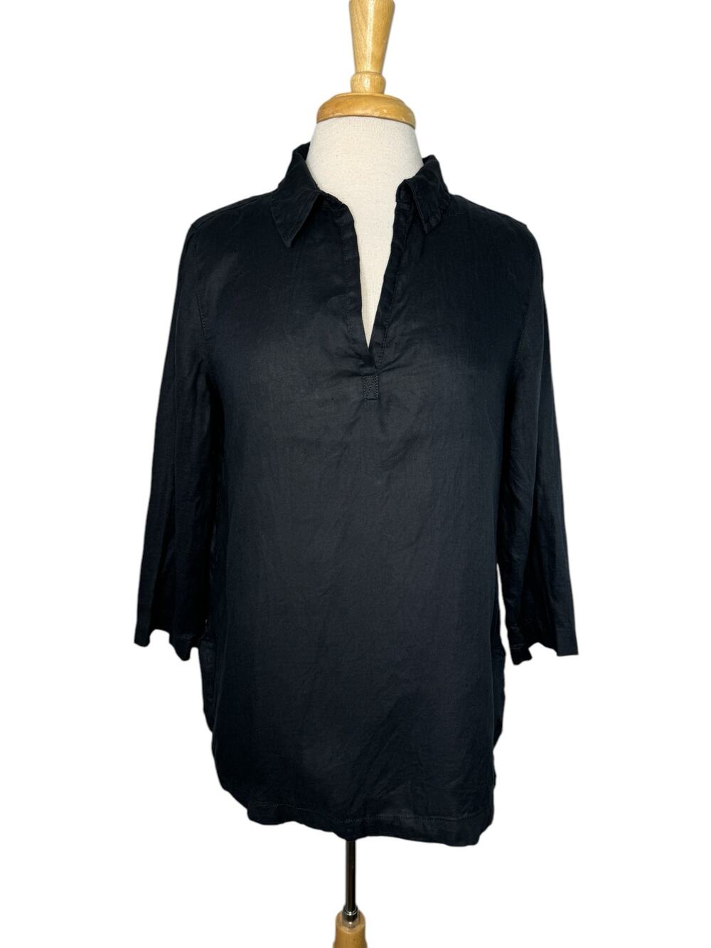 ISAAC MIZRAHI Black 100% Linen Popover Tunic Blouse Sz Medium Womens Long Sleeve